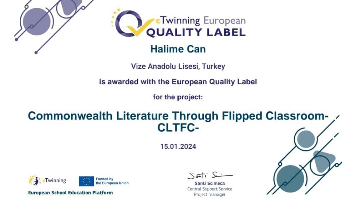 eTwinning Projemiz Avrupa Kalite Etiketi ile ödüllendirildi.
